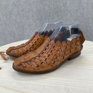 Rieker Woven Leather Slingback Sandals Shoes 7.5 Brown Antistress Scalloped Boho